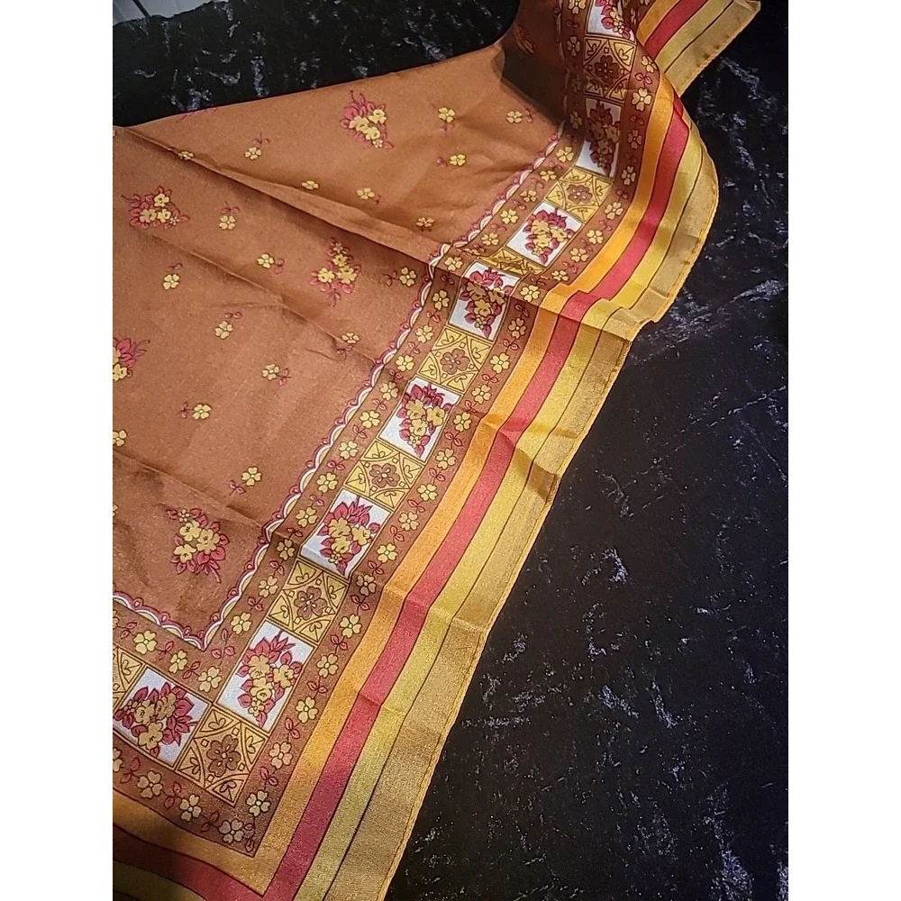 Vintage Womens Scarf Sheer Gold Orange Head Neck‎ Convertable Boat